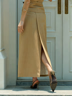 Pinstripe Slit Midi Skirt