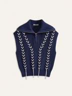 Zip Collared Knit Vest with Stitch Detailing