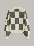 Checkered Wool Blend Polo Knit Top