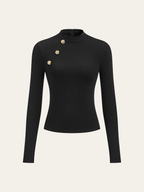Metal Detail Mock Neck Long Sleeve T-Shirt