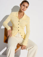 Shirt Collar Textured Knit Button Cardigan