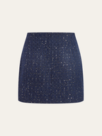 Sequin Tweed Mini Skirt with Decor Pocket