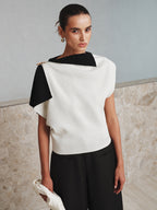 Asymmetric Color-Block Knit Top