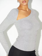 Asymmetric Neckline Ruched Long Sleeve Blouse