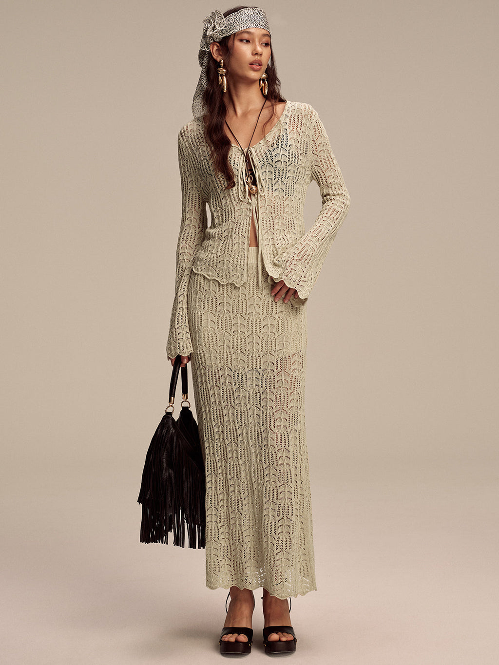 Tencel Flared Sleeve Knit Skirt Set