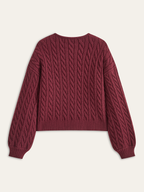 Velvet Bow Cable Knit Cardigan