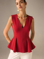 Sleeveless V-Neck Peplum Top
