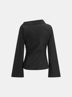 Flared Sleeve Asymmetric Wrap Shirt
