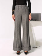Mid-Waist Cuffed Wide-Leg Pants