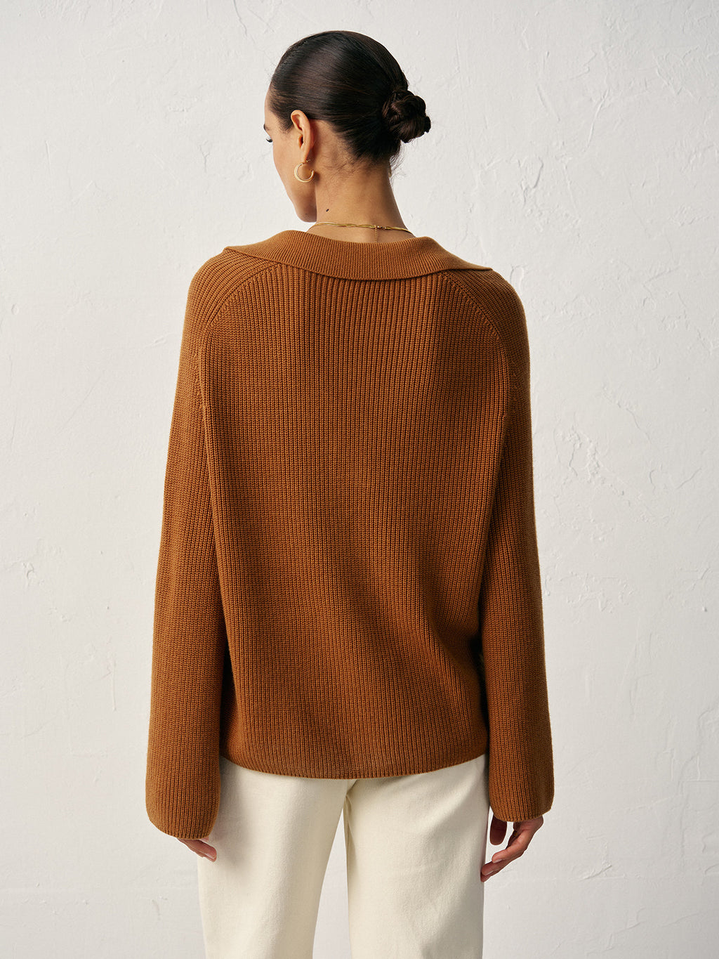 Wool Blend Polo Collar V-Neck Sweater