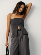 Strapless Zipper Cut-Out Tank Top