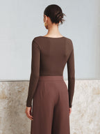 Metal Detail Asymmetric Neckline Bodysuit