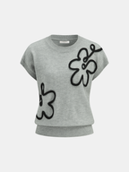 Floral Applique Cap Sleeve Sweater Vest