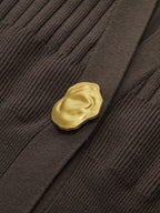 Ribbed Collared Metal Button Cardigan