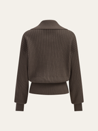 Ribbed Collared Metal Button Cardigan