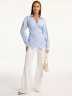 Striped Wrap Back Tie Shirt