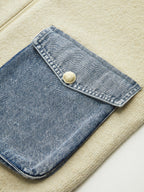Denim Panel Zipper-Front Knit Cardigan