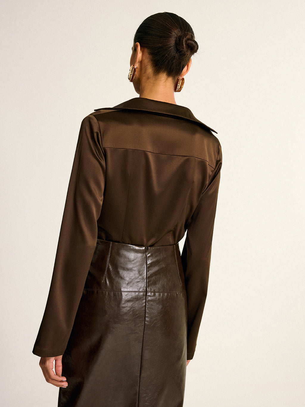 Satin Cowl Neck Long Sleeve Shirt