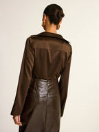 Satin Cowl Neck Long Sleeve Shirt