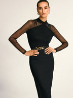 Stand Collar Sheer Sleeve Fitted Blouse