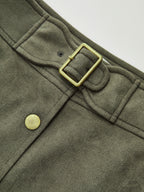 High-Waist Button Front Suede Effect Mini Skirt