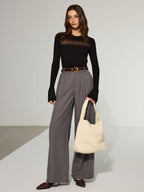 Flared Cuff Sheer Panel Knit Top