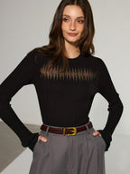 Flared Cuff Sheer Panel Knit Top