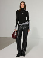 Two-Tone Turtleneck Wool Blend Sweater