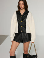 Leather Patchwork Button Down Cardigan