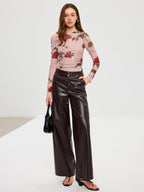 Floral Print Off-Shoulder Mesh T-Shirt