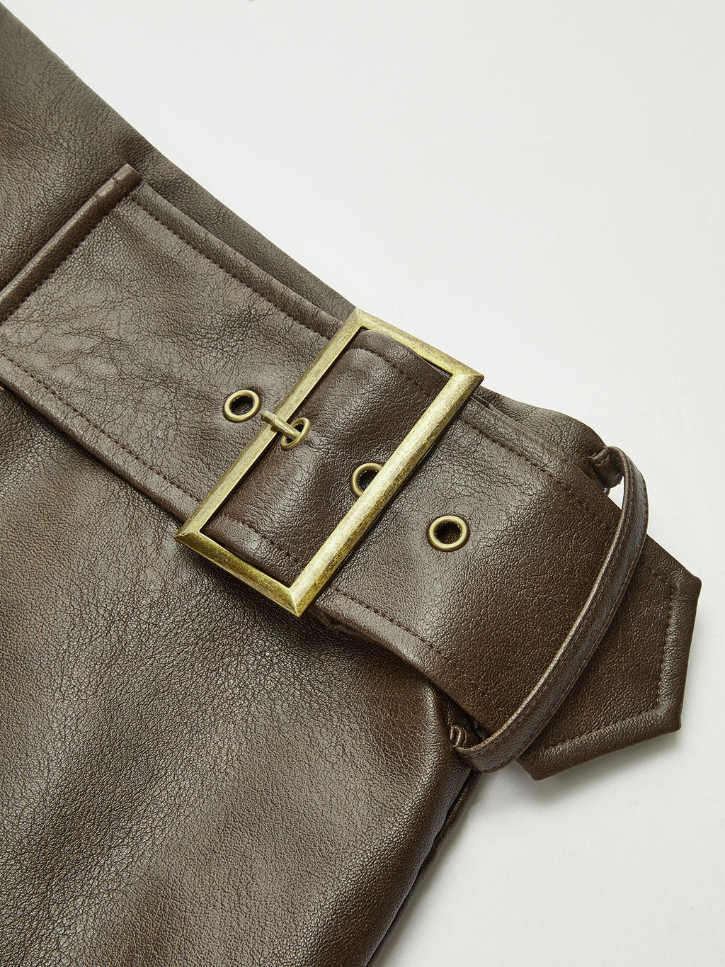 Metal Buckle Faux Leather Mini Skirt