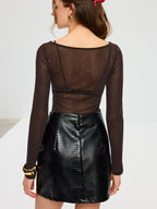 Sheer Mesh Glitter Long Sleeve T-Shirt