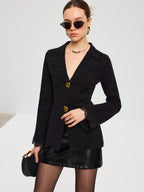 Wool Blend Lace Trim Metal Button Cardigan