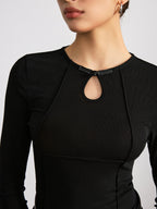 Keyhole Mandarin Button T-Shirt