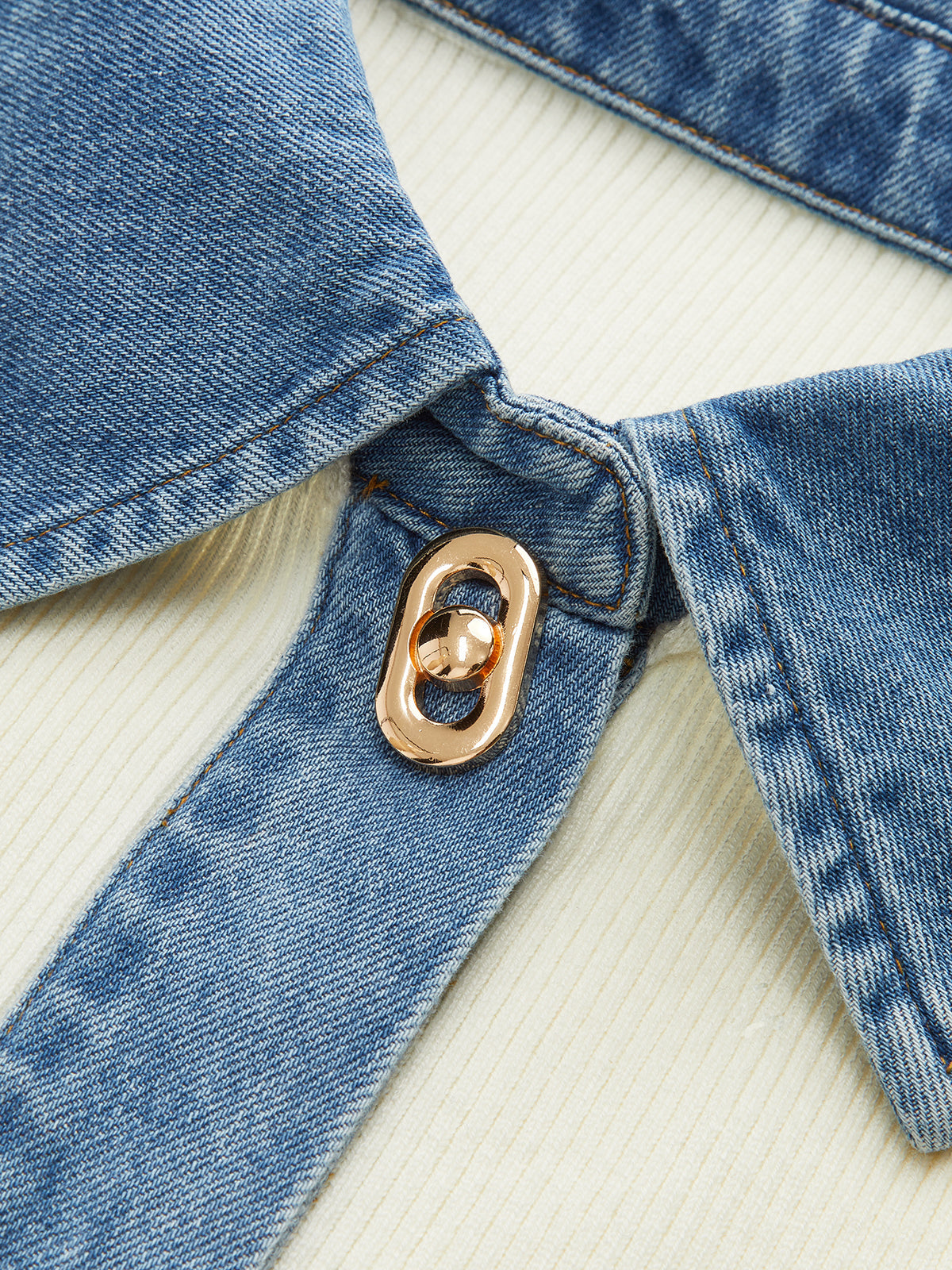 Wool Blend Denim Collar Metal Button Cardigan
