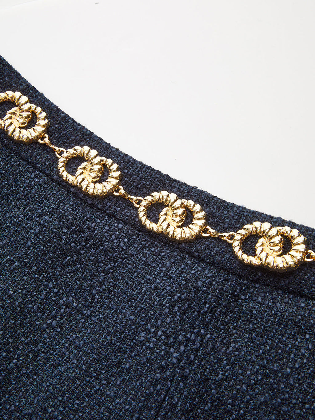 Tweed Mini Skirt with Golden Chain Belt