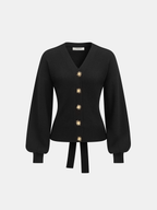 Metal Sun Button Tie-Back Cardigan
