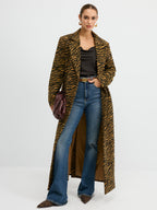 Tiger Print Oversized Tweed Long Coat