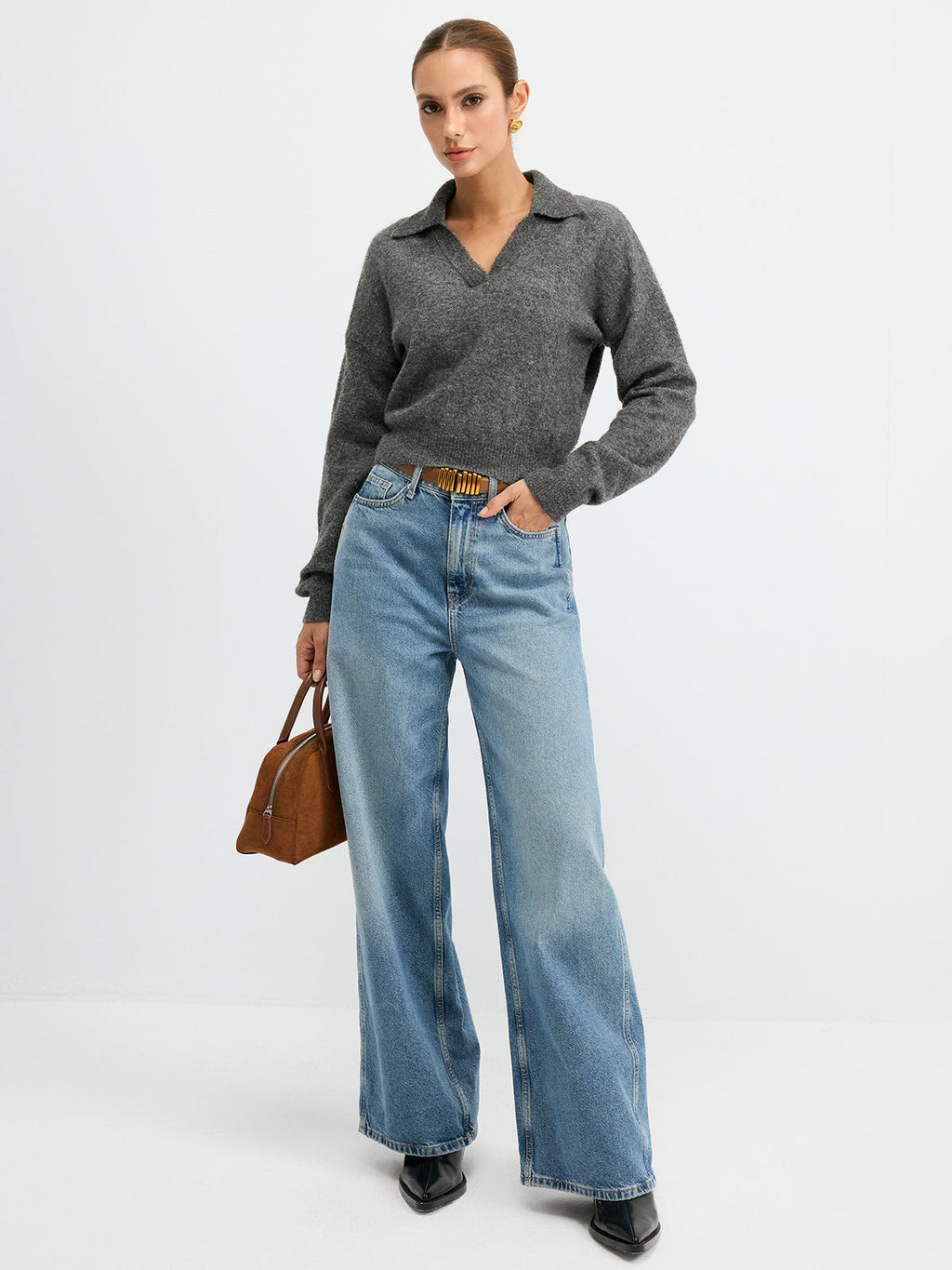 Wool Blend Polo Collar Casual Sweater