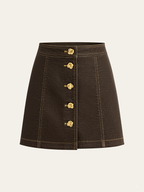 Metal Button-Front Mini Skirt