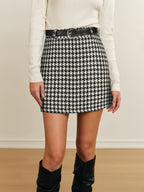 Houndstooth Belted Mini Skirt