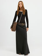 Contrast Trim Decor Button Asymmetric Collar Top