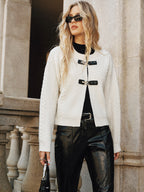 Cable-Knit Cardigan with Buckle Closure