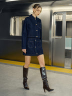 Pocket Button-Front Denim Mini Skirt