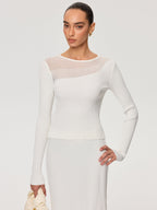Sheer Panel Ribbed Knit Top
