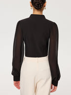 Zip Detail Chiffon Sleeves Blouse