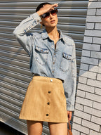Decor Button Suede Effect Mini Skirt