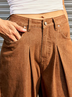 Mid-Waist Denim Wide-Leg Pants