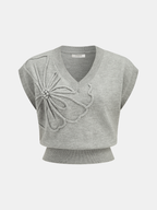 Floral Applique Cap Sleeve Knit Vest