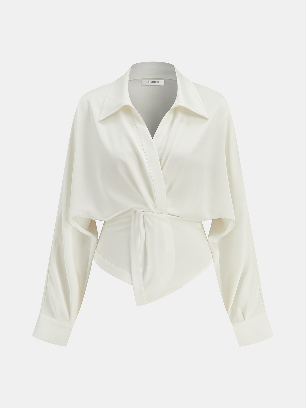 Collared Twisted Front Long Sleeve Shirt